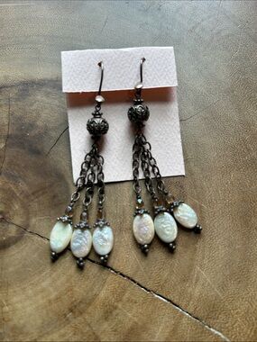 Delicate Ivory Pearl Drop Chain Earrings